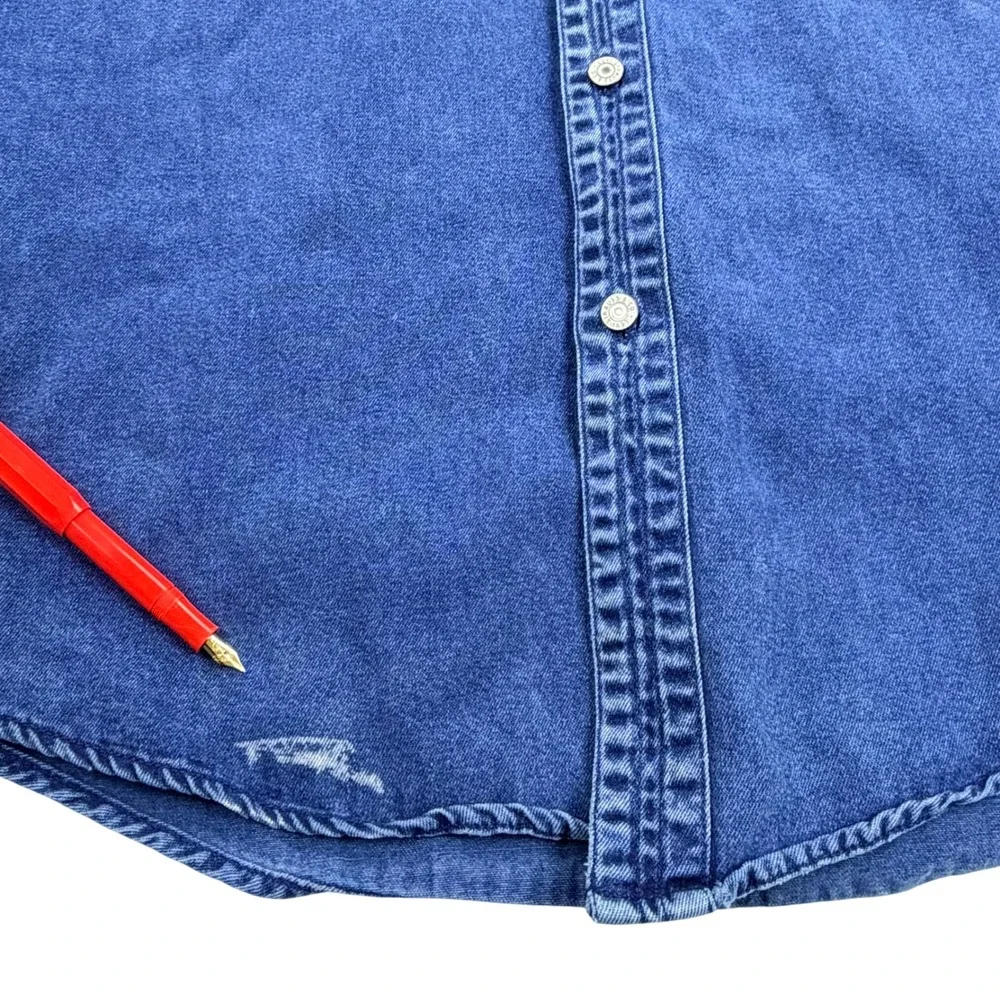 Levi's Red Tab Denim Shirt Men LARGE Blue Cotton Metal Buttons Heavy Vintage 90s